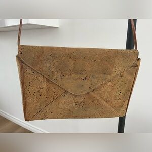 Brown Cork Like Envelope Clutch